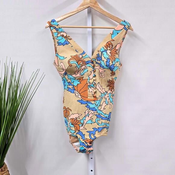 vintage Other - Vintage Vibrant Floral One-Piece Swimsuit